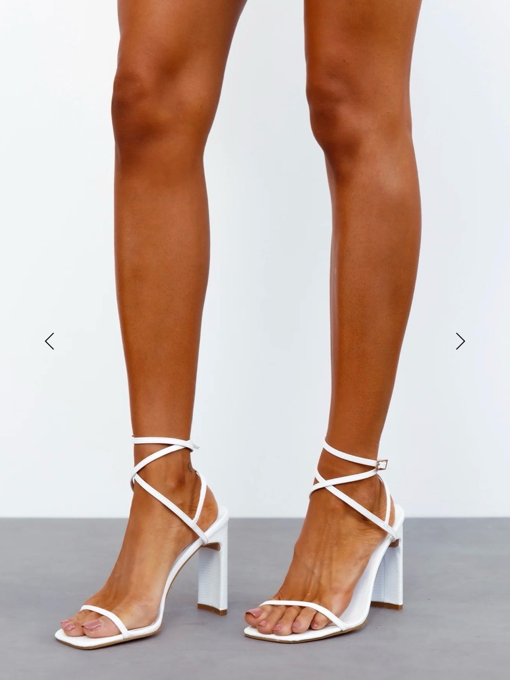 Hello Molly White Strappy Block Heel Sandals with Ankle Wrap